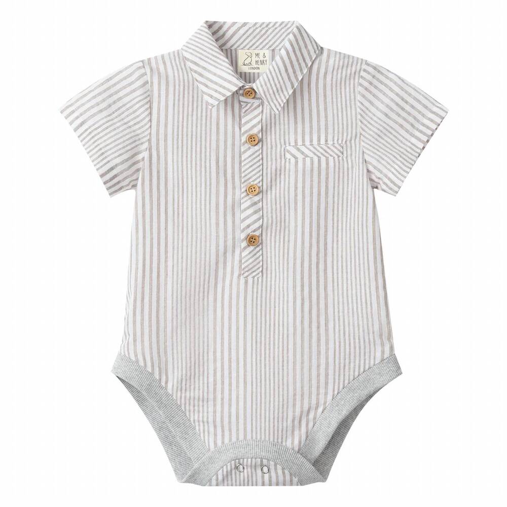 NEW ME & HENRY boys helford woven onesie in cream/white stripe